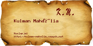 Kulman Mahália névjegykártya